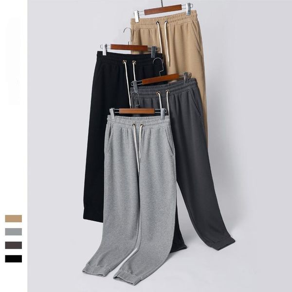 

japanese vintage casual men's cotton pants knitted solid color loose sports trousers male spring autumn sweatpants for men, Black