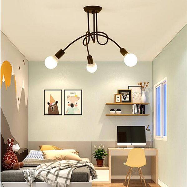 Retro Schmiedeeisen LED E27 Deckenleuchten Schwarz / Weiß Lampe Wohnzimmer Decken Lampen Dekoration Home Beleuchtung Nordic Loft Kronleuchter Licht