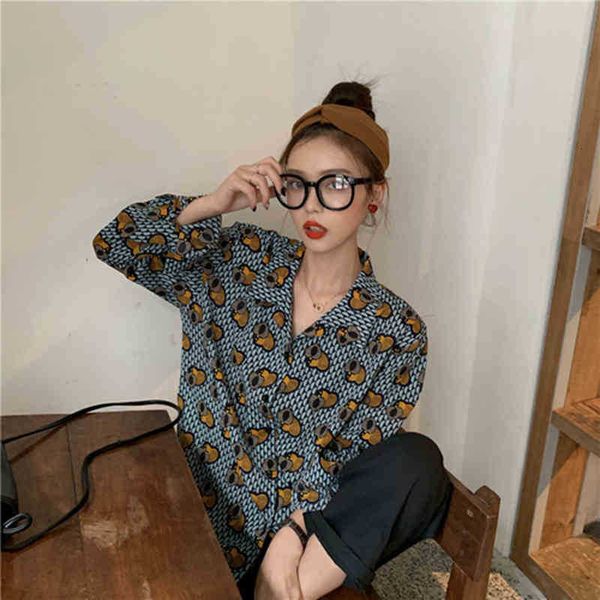 

women's blouses & shirts arrival spring korea fashion women long sleeve turn-down collar loose vintage print bl wzda, White