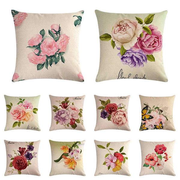 

nordic flower sofa pillowcase pink linen home office cushion cover 45*45 cm decoration decor housse de coussin zy1088 cushion/decorative pil