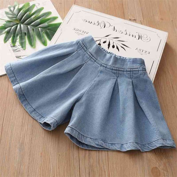 

summer casual 3 4 5 6 7 8 9 10 11 12 years baby children solid color cotton big size loose denim shorts for kids girls 210414, Black