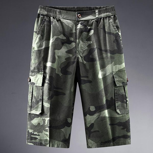 

men's pants camouflage cargo pants summer men's shorts cotton joggers casual loose cropped pants pocket short trousers man men cl, Black