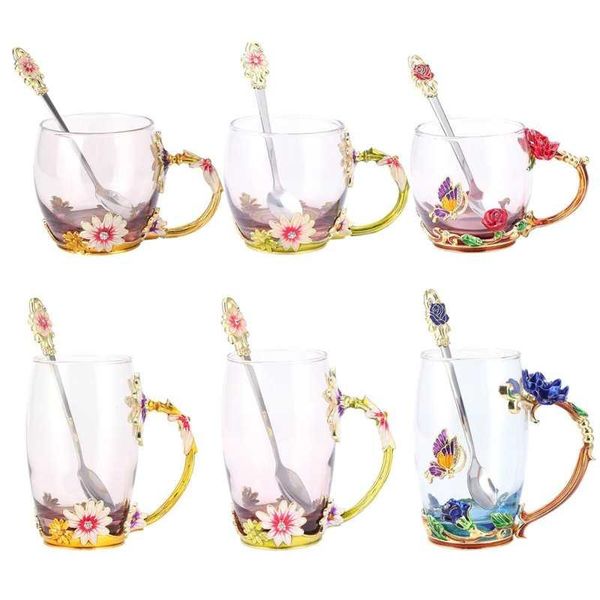 

office mug glass cup innovative flower tea with spoon drink birthday christmas festive gifts mugs