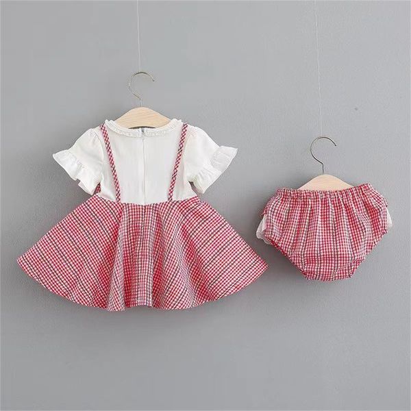 

girl's dresses 2pcs infant baby girls summer plaid bowknot patchwork princess dress shorts sets outfits girl cute clothes, Red;yellow