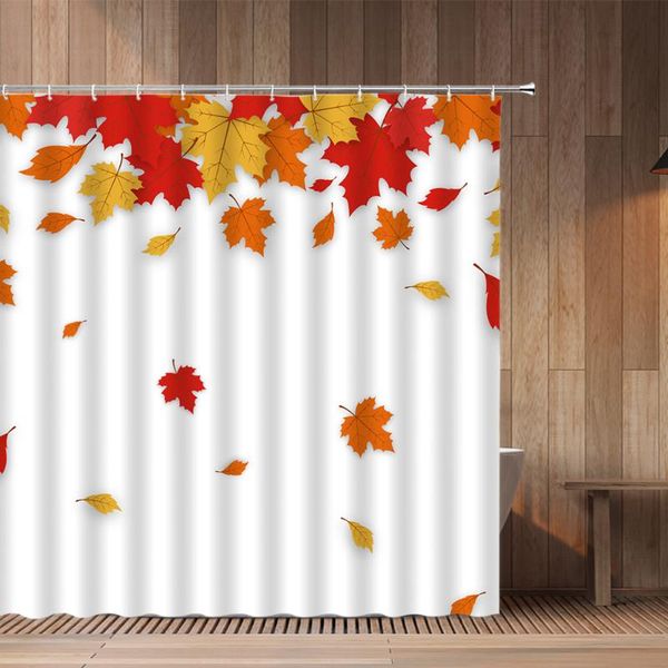 

shower curtains autumn fallen leaves pattern bathroom hanging curtain sets waterproof cloth bathtub decor bath screen