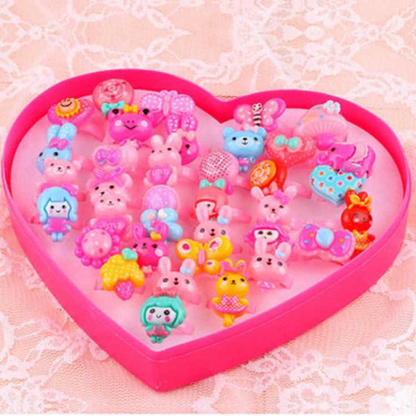 

2021 childrens fashion ring box box acrylic cartoon trinket student gift, Red;brown