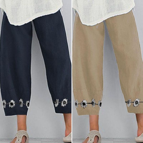 

women's pants & capris summer womanpants 2022 loose casual cotton elastic waist print pantalon palazzo pockets tunic trousers oversiz, Black;white