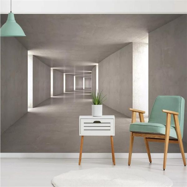 

wallpapers nordic modern minimalist 3d cement wall background wallpaper corridor channel space extension mural papers home decor