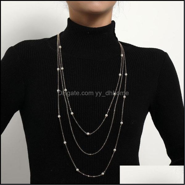

chains necklaces & pendants jewelrychains mti-layer fashion geometric pearl chain necklace for women creative personality simple long sweate, Silver