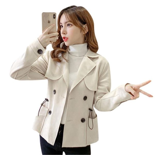 

women's trench coats fashion deerskin velvet jacket women 2021 spring autumn loose and thin all-match small short windbreaker a547, Tan;black