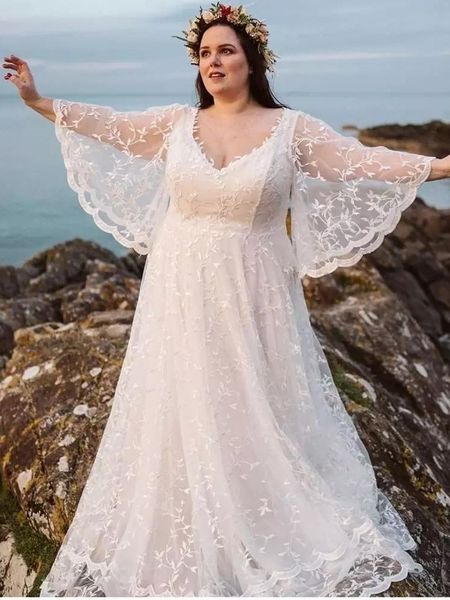 Spitze A-Linie Brautkleider Plus Size Langarm Brautkleider Wunderschönes weißes, charmantes, großes Kleid für Frauen, Hochzeitsbräute, Kleid, Vestido De Novia, nach Maß