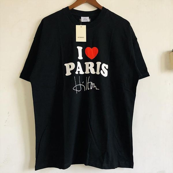 

i love paris signature vetements mens t shirts women 1:1 quality embroidery summer style hip hop tees, White;black