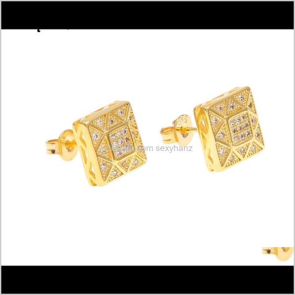 

european and american hip hop gold square micro plated zircon stud earrings mjwfu ljb1c, Golden;silver