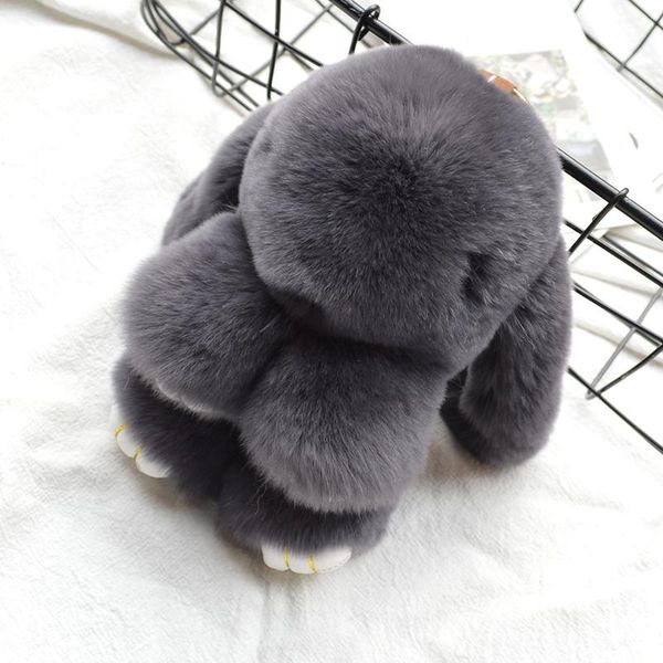 

keychains 18cm cute pluff keychain rex genuine fur key chains for women bag toys doll fluffy pom lovely pompom keyring, Silver