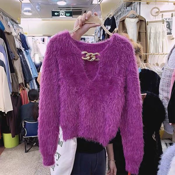 

polos korean-style women's knitted shirts with low-cut v, White