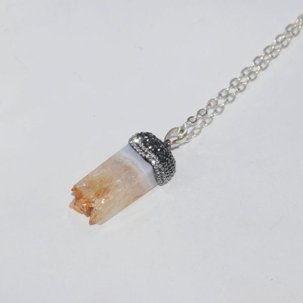 

pendant necklaces style long raw natural geode druzy citrines chain necklace 2021 big rough stone choker women, Silver