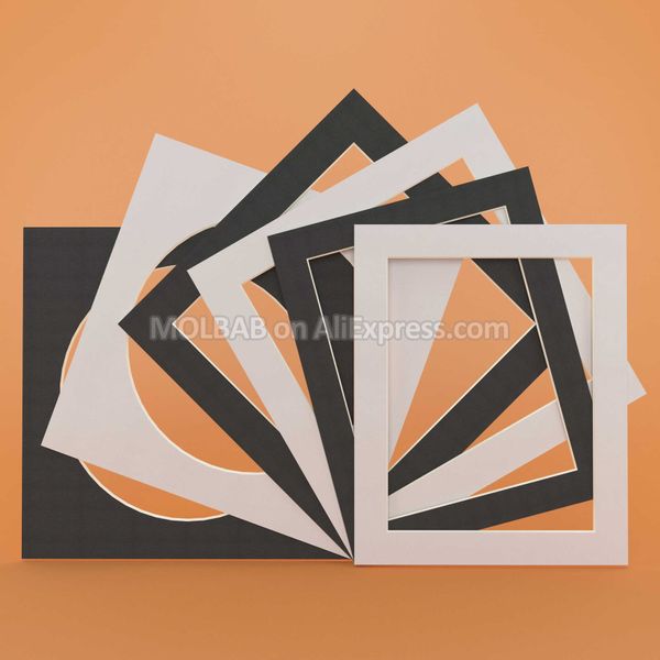 Белый / черный PO Mats прямоугольник квадратный круг овальный 10 дюймов картона крепления текстурированные поверхности для кадров изображений декор 12 шт. / Лот 210611