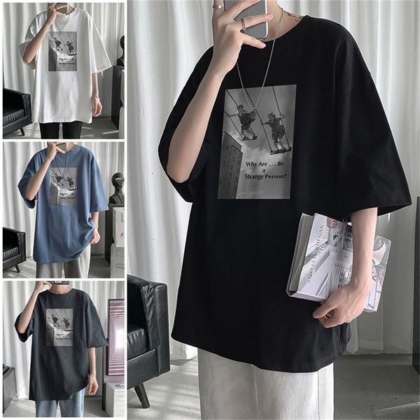 

hybskr american vintage graphic men's tshirt short sleeve oversized t-shirt male casual tee t shirt harajuku clothing 220302, White;black