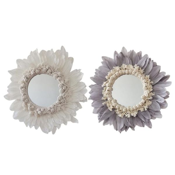 

mirrors hand-woven macrame feather mirror wall hanging nordic porch creative living room sofa b&b decor headboard boho