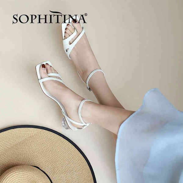 

sophitina genuine leather summer women shoes sandals fashion stylish strange heel dress white sandals fo248 210513, Black