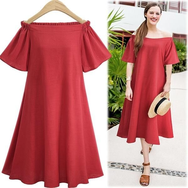 

women's jeans 200kg extra large women's dress fat sister one-line collar loose a-line medium and long for vacation, Blue