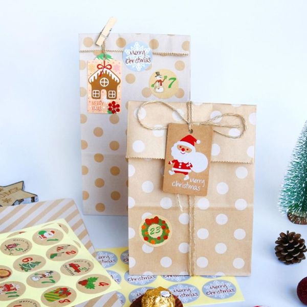 

gift wrap 24 sets christmas paper bags with stickers tags rope xmas packaging pouch