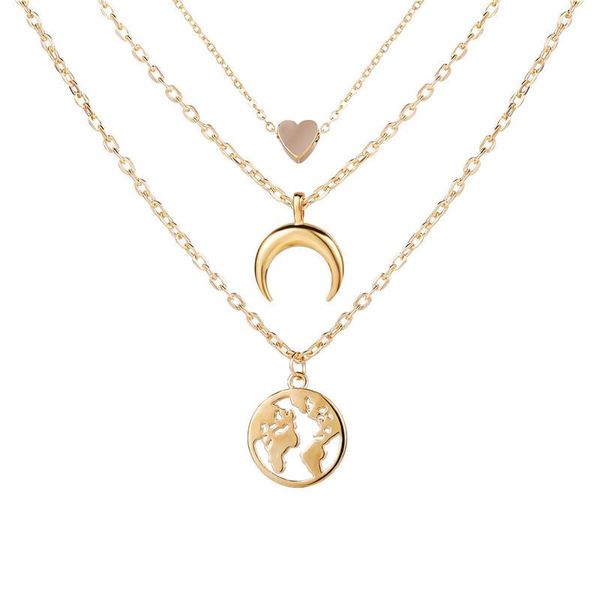 

pendant necklaces 1pcs geometric map necklace for women fashion gold color multilayer heart choker jewelry, Silver
