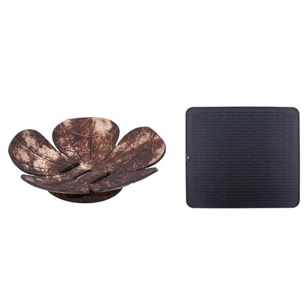 

soap dishes 1pc creative handmade natural wooden bathroom dish box flowers & 1x large silicone placemat drying mat