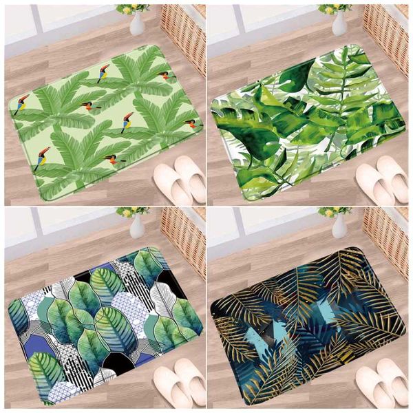 

bath mats tropical leaves bathroom mat palm leaf monstera green plant pattern non-slip rugs flannel home decor kitchen doorway carpet