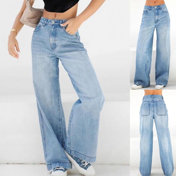 

high waist irregular denim female wide leg jeans for women straight pants mom jeans loose streetwear jeans feamle spring clothes, Blue