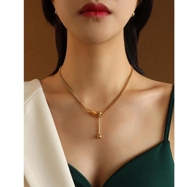

chains small waist choker lock head round rod titanium steel 18k gold necklace fashion jewelry bracelets, Silver