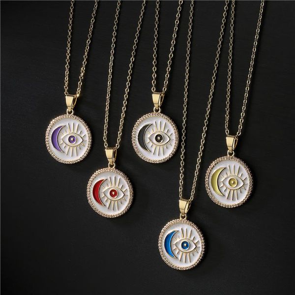 

pendant necklaces fashion geometric round calvicle chain star moon necklace women turkish evil eye for jewelry wholesale ag-16, Silver