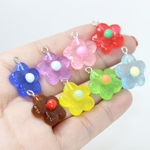 

yamily 10pcs/ 20*19mm resin gummy flower charm transparent color necklace keychain earring pendant diy making accessories, Bronze;silver