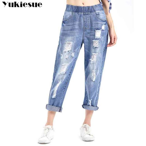 

ripped jeans for women with high waist elastic loose boyfriend cowboys jeans woman denim harem pants woman's jeans plus size 5xl 210519, Blue