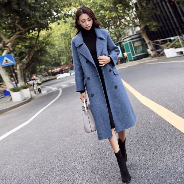 

arrival faux wool blend autumn long trench coat windbreaker for women female overcoat cape uk cloak cocoon tweed manteau, Black