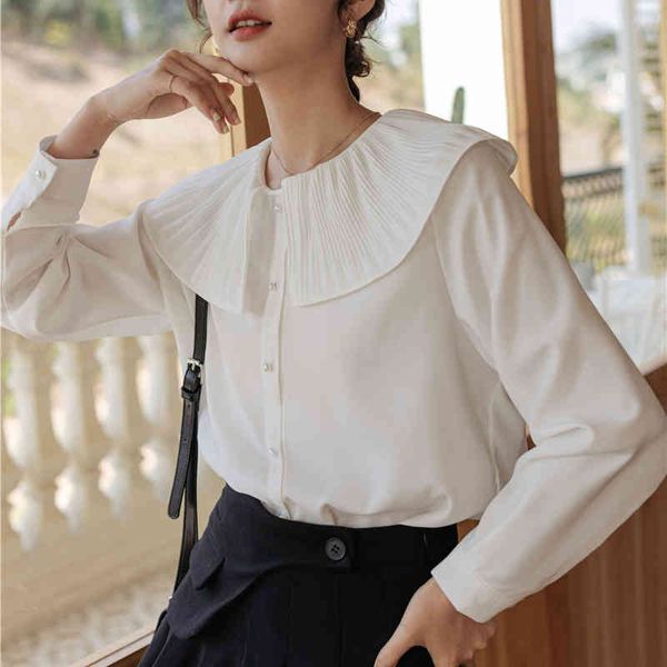 

ruffled collar blouse female long sleeve women chiffon femininas female loose harajuku shirt vintage 933c 210420, White