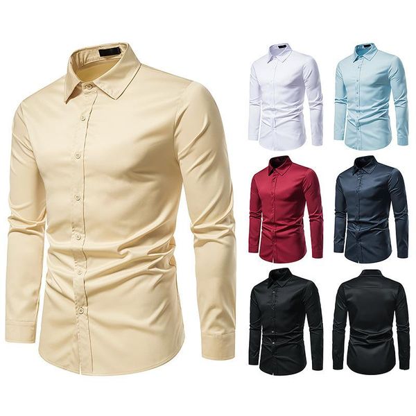 

men's casual shirts men spring and autumn long sleeve shirt male solid color slim dress, White;black