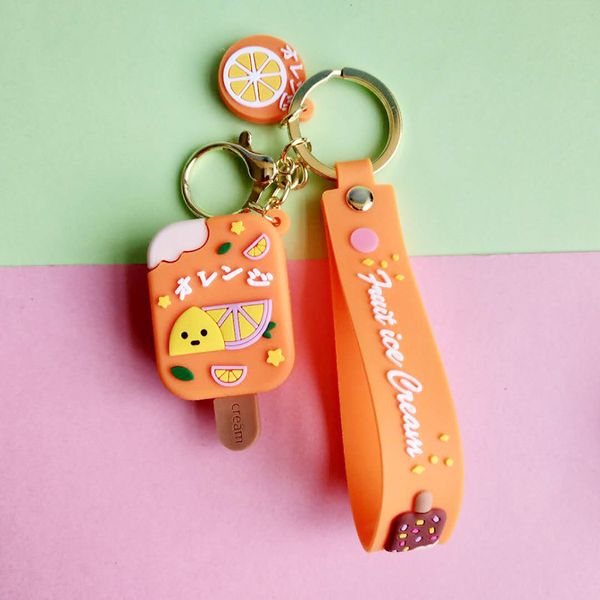 

creative ice cream cone key chain pvc fruit ice cream keychains men car women bag pendant keyring accessories kids toy gift, Slivery;golden