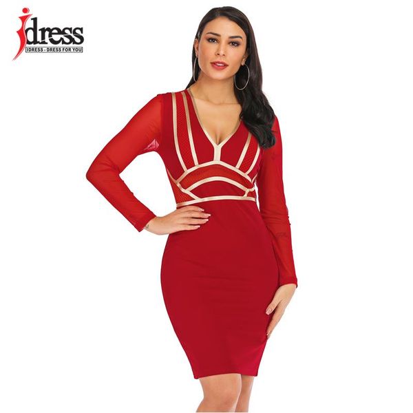 

casual dresses idress patchwork bodycon dress deep v neck long sleeve high waist bandage midi club party autumn winter outfits, Black;gray