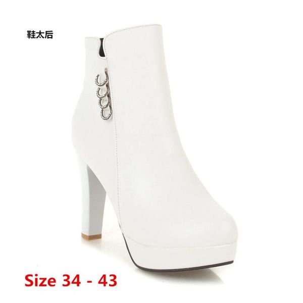 

boots woman high heel platform heels for women shoes spring autumn ankle booties female big size 34 - 43, Black