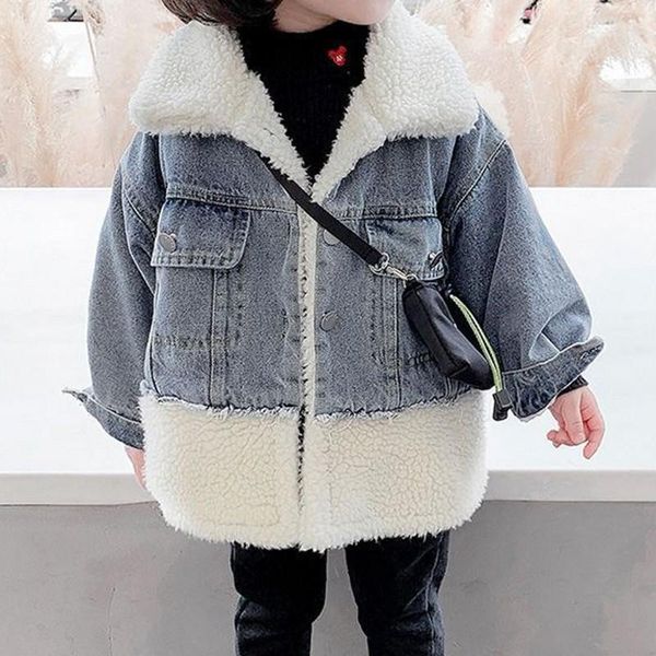 

jackets girls jacket denim fur thickness kids coats children winter autumn 2021bt0071, Blue;gray