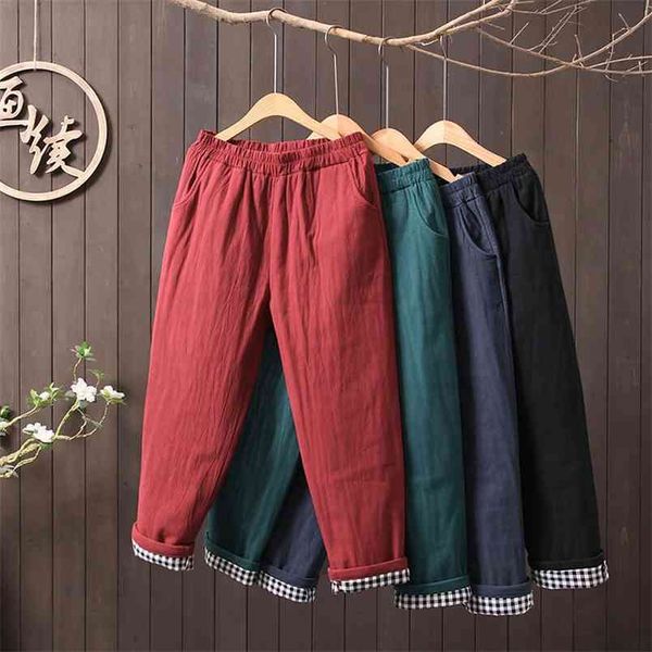 

arrival autumn winter women loose casual thicken cotton linen pants elastic waist vintage harem female trousers s378 210512, Black;white