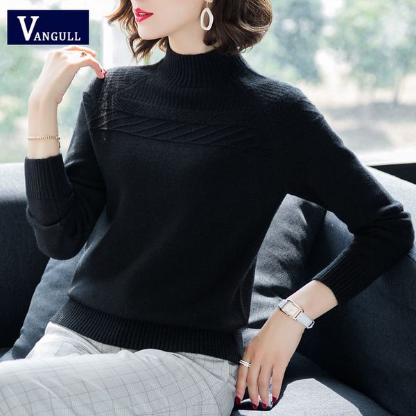 

vangull spring women solid knitted pullovers 2021 new fashion autumn casual warm female pullover sweater lady elegant, White;black