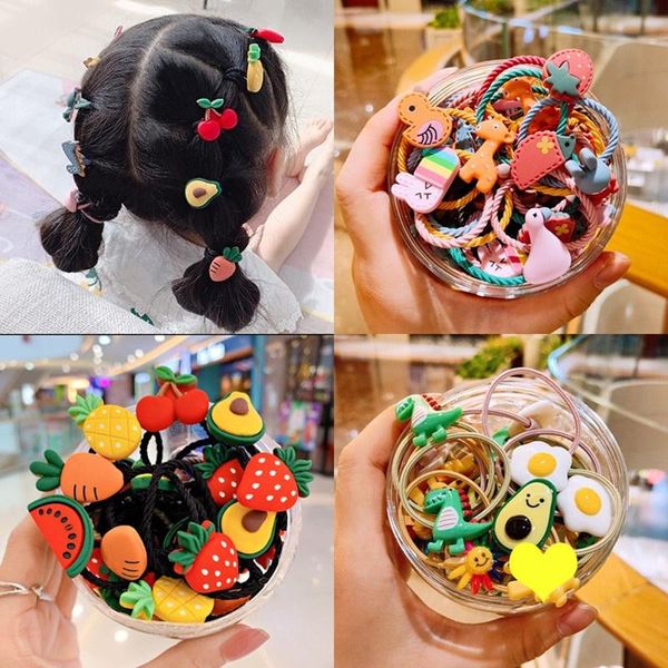 

hair accessories 10-30pcs children hairbands girls cartoon flower elastic ponytail holder rubber bands baby, Slivery;white