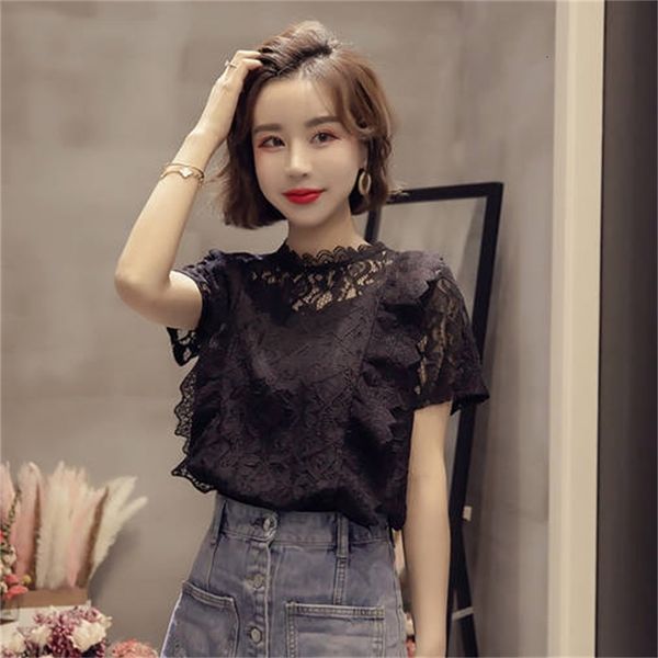 

t-shirt t-shirt lace women's summer short sleeve 2021 new korean fashion hollow out design casual loose bottomed blouse, White