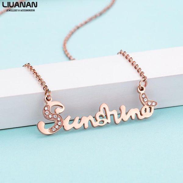 

pendant necklaces rose gold sunshine necklace cz zircon & pendants for women young girl stainless steel jewelry gift letter, Silver