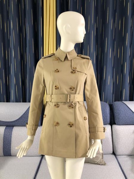 

women's trench coats british style 2021 spring little man shows high waist temperament khaki medium and short trenchcoat women, Tan;black