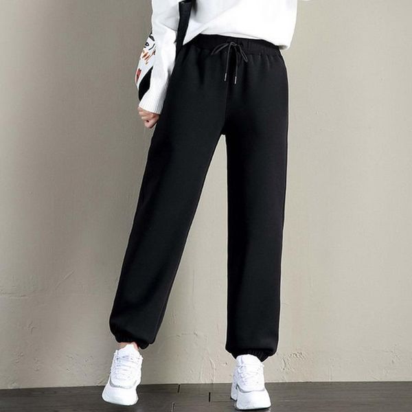 

korean winter warm cashmere casual women capri velvet wide loose fleece joggers thicken harem sweatpants, Black;white
