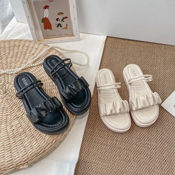 

sandals roman women's comfortable platform 2021 summer flat slippers, Black