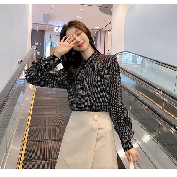 

spring autumn women's blouse korean polka dot collar ruffled long sleeve commuter loose casual shirts ll675 blouses &, White